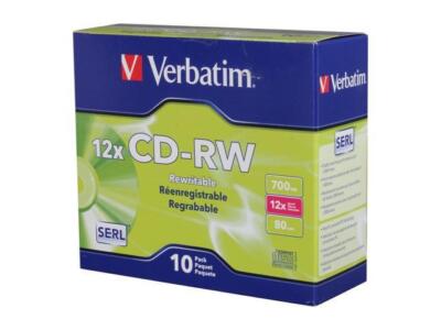 New Verbatim CD-RW 700MB 2X-12X Rewritable Media Disc - 9 Pack Slim Case