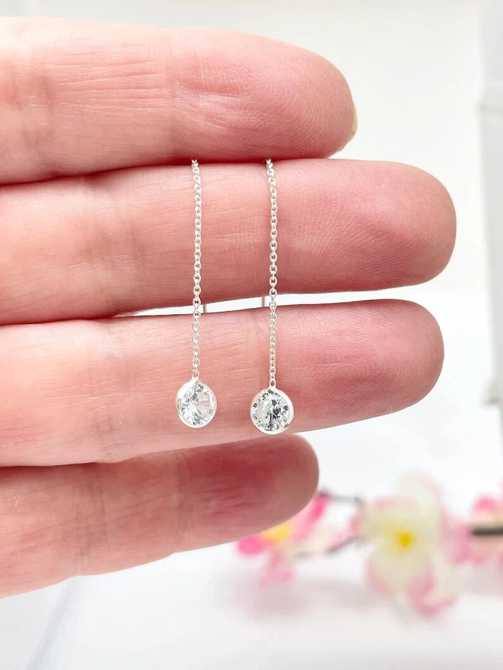 6Ct Round Certified White Moissanite Threader Earrings 925 Sterling Silver - Image 3 of 4