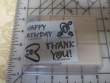 New unm Stampin Up Rubber Stamp 4 pc wood Bold Greetings Mini 1997 flower hear
