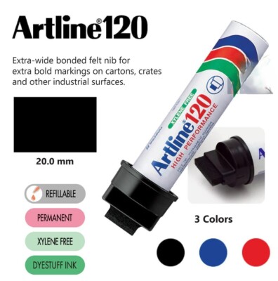 Artline EK120 Permanent Marker Jumbo Pens 20mm Chisel Tip 4mm Line Width - 2's