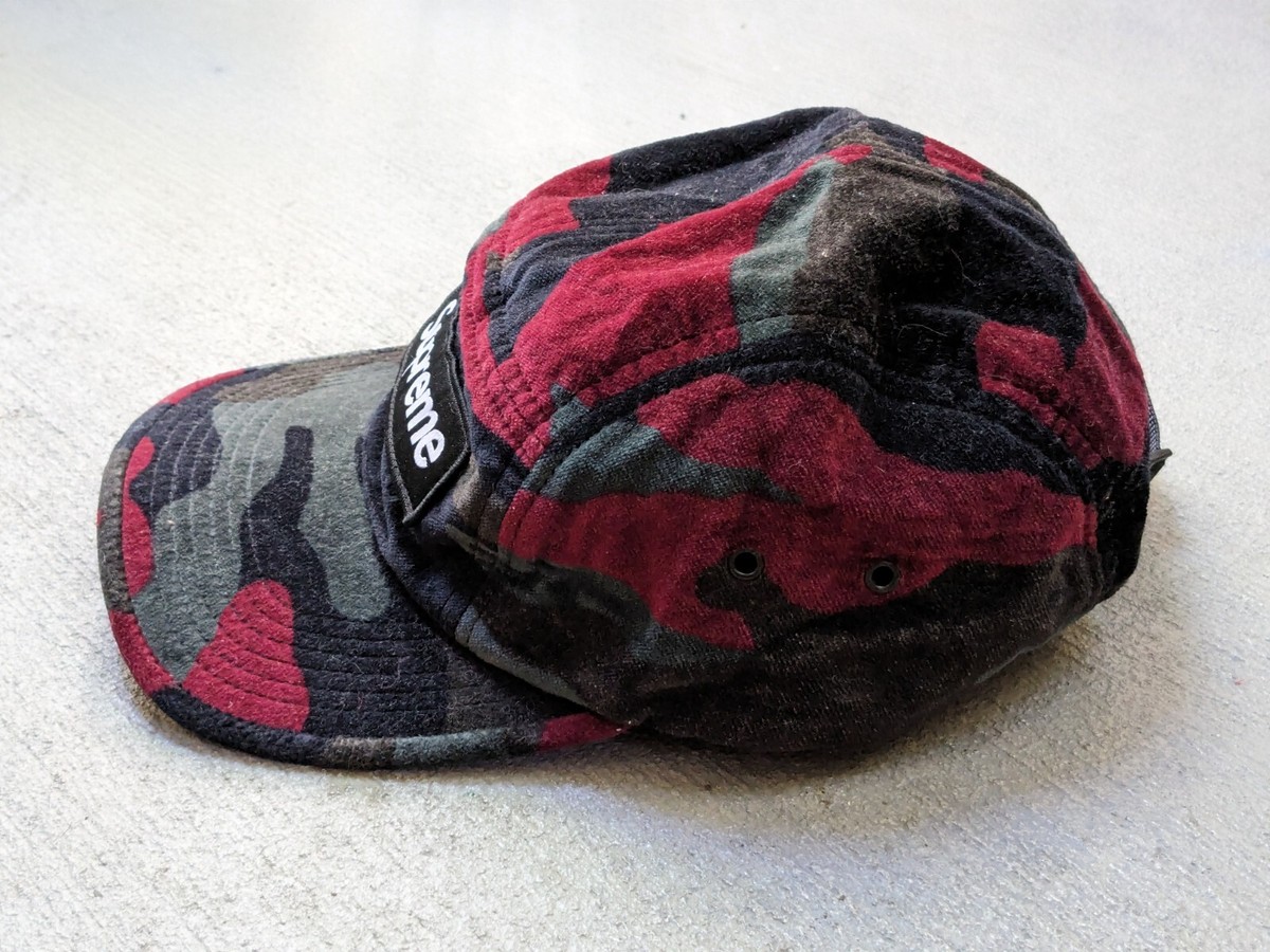 Supreme Velvet Camo Camp Cap Hat Red Black FW13 5-Panel BOGO Supreme Velvet Camo Camp Cap Hat Red Black FW13 5-Panel BOGO