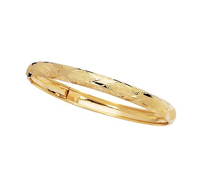 10K Yellow Gold 6.0mm Shiny Textured Diamond Shape Pattern Flex Bangle Bracelet
