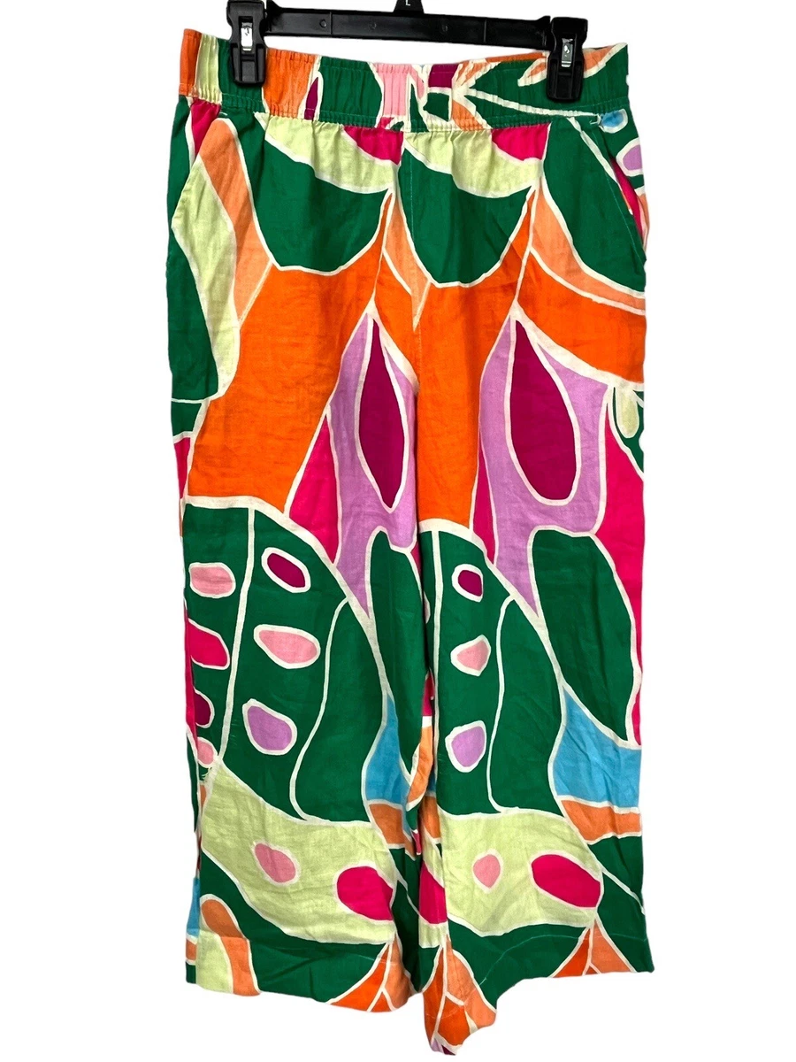 Christian Siriano Abstract Print Colorful Linen Pants With Pockets