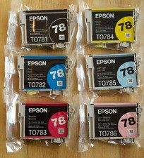 Set 6 Genuine Epson 78 Ink T0781 Black T078920 C T0782-T0784-T0786 Fit 77 inks