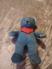 Aurora blue jean denim teddy bear stuffed animal,11 in tall seated.