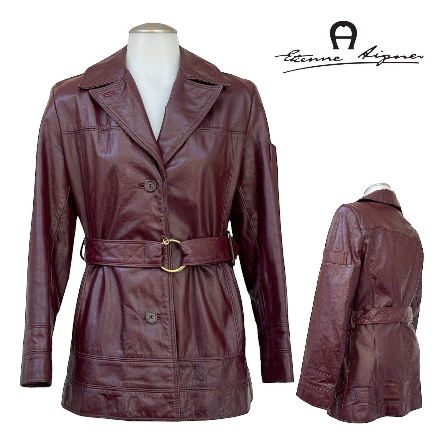 Vintage 70s ETIENNE AIGNER Womens 10 Leather Trench Coat Belted Mid OXBLOOD EVC