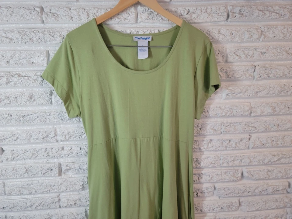 Vestido Paragon Mujer XL Mini Manga Corta Verde Algodón Manga Corta Informal Foto 4 de 4