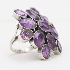 Big Vintage 925 Sterling Amethyst Cluster Flower Ring Flower Dome Statement DECO
