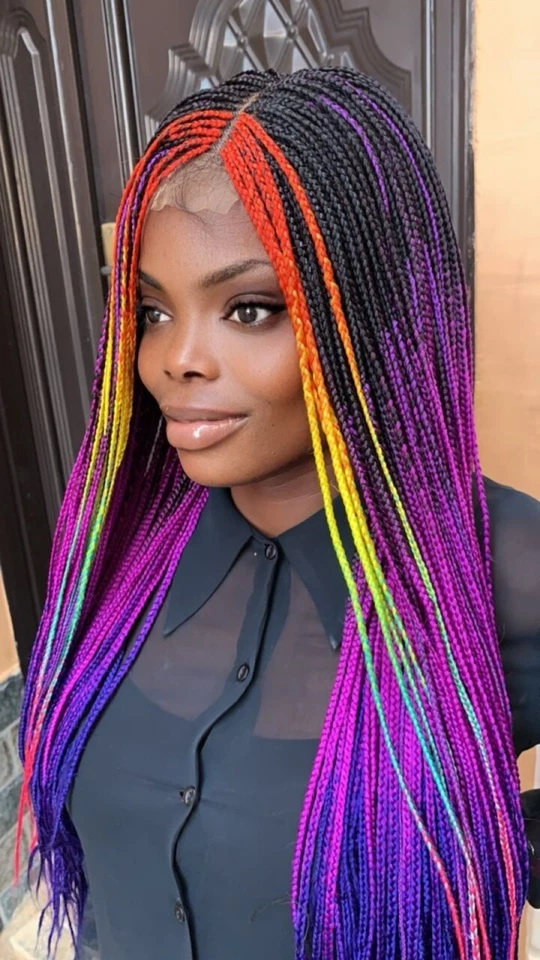AFRICAN BRAIDED BOX BRAIDS (MEDIUM SIZE)ON HALF LACE CLOSURE 30"