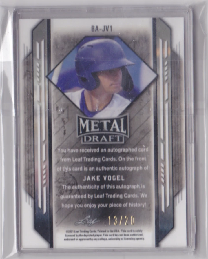 2021 LEAF METAL DRAFT RAINBOW PINK PARALLEL 13/20 JAKE VOGEL #BA-JV1 L.A DODGERS - Image 2 of 2