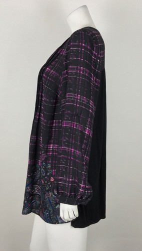 Daniel Rainn DR2 Women’s Mixed Media Blouse Plaid Tunic Top PLUS 1X Black Multi - Picture 4 of 6