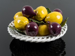 Obstkorb Mit Zierfruchten Zitrone U Feige Italien M 20 Jh Zierkeramik Ebay