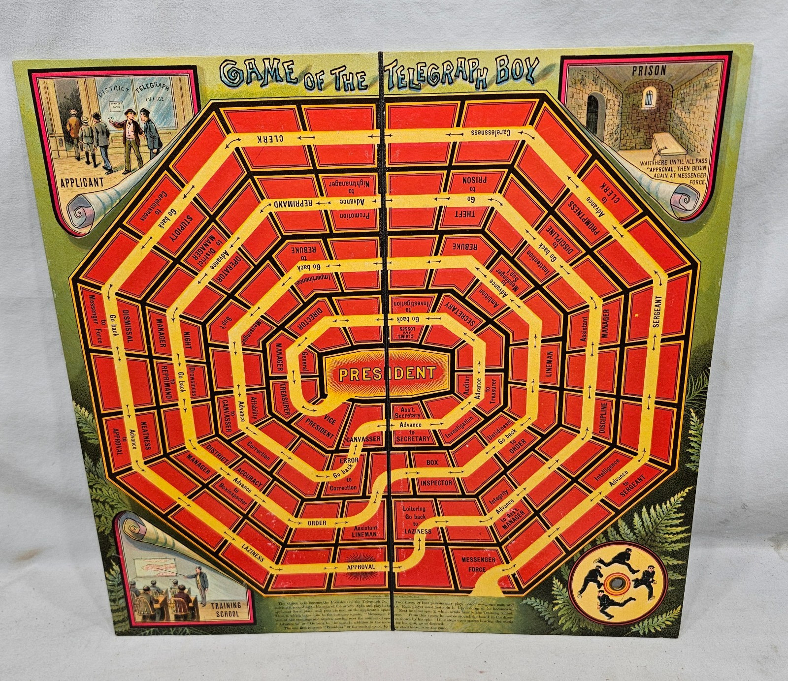 1888 McLoughlin Bros Board Game Of The Telegraph Boy Graphic & Bright & Clean