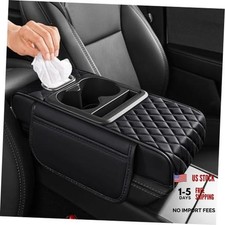 5 in 1 Nappa Leather Console Armrest Cover Built-in cup holder, tissue Black