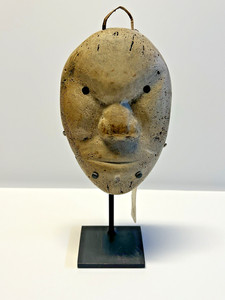 Antique Carved Inuit Eskimo Fetish Face Mask; With Stand