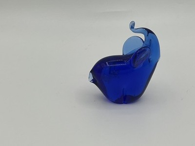 Art Glass 3'' Cobalt Blue Elephant Paperweight Figurine