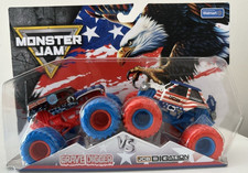 New Exclusive MONSTER JAM Stars  Stripes Trucks Grave Digger vs JCB Digatron