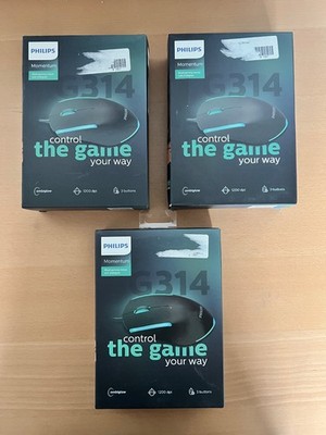 Lot of 3 Philips Momentum Wired 3-Button Gaming Mouse with LED Backlight SPK9314