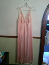 Vintage JOLIE TWO Nighty Long Nightgown Pink/peach Medium M Nylon Lace FREE SHIP