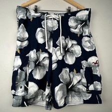 Hollister Mens Swim Trunks XL Blue Floral Hibiscus Cargo Mesh Lined Board Shorts