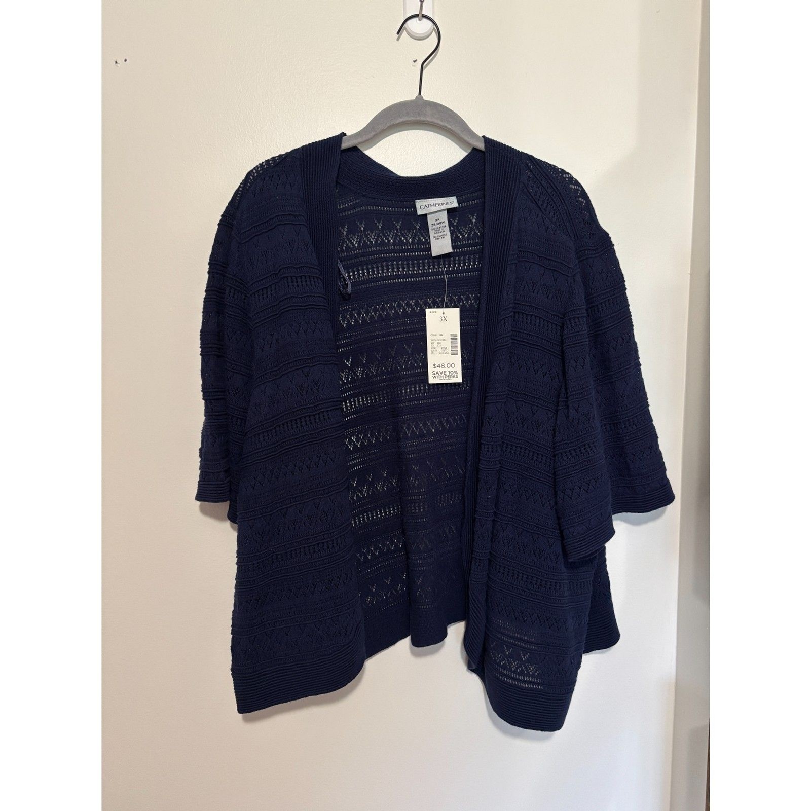 Catherines 3X Open Cardigan Navy Blue Crochet Knit Lightweight NWT Spring Layer