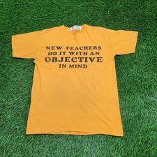 Vintage 80s Teacher Shirt Medium 19x26 Yellow USA