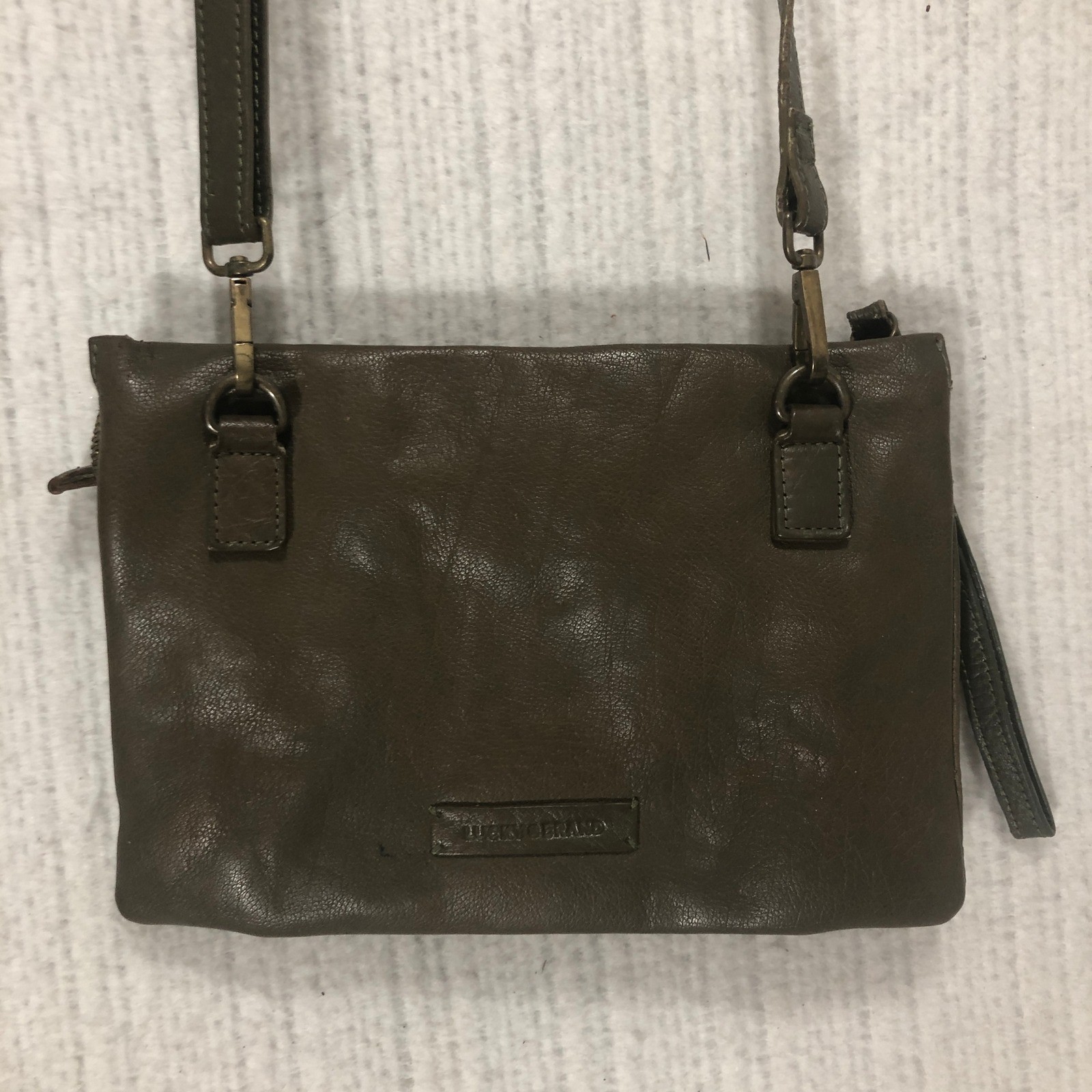 Lucky Brand Brown Leather Crossbody Flap Zip Clutch Shoulder Bag