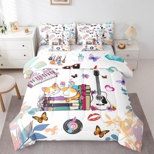 Erosebridal 7Pcs Music Book Theme Bedding Sets Twin Butterfly Cat Comforter Set