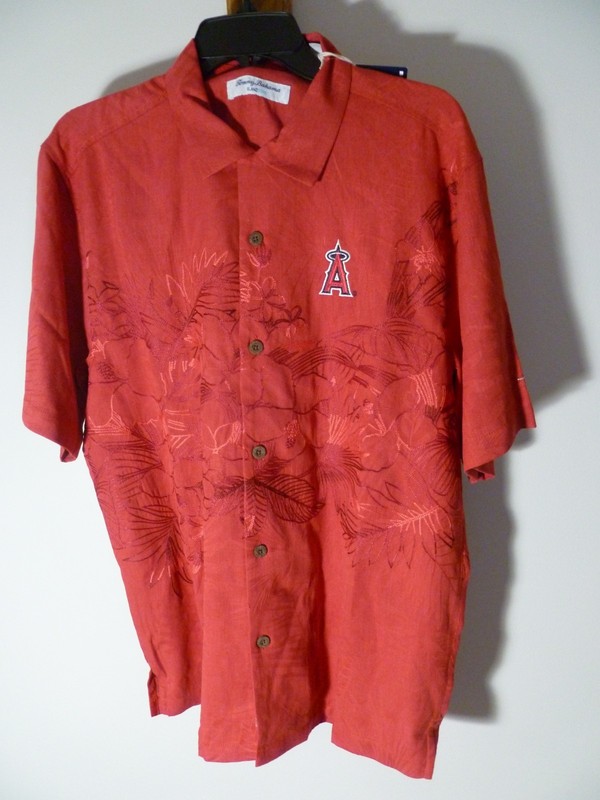 NWT TOMMY BAHAMA CAMP BUTTON DOWN SILK BLEND SHIRT LOS ANGELES ANGELS  - MEDIUM