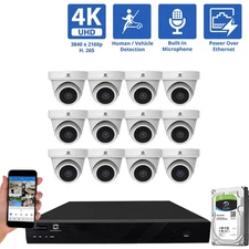 16 Channel NVR Security Camera System 12 4K 8MP AI IP Turret Camera Microphone