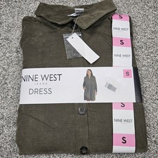 Nine West Dress Womans Small Side Seam Pockets Soft Corduroy Grape Leaf Green 