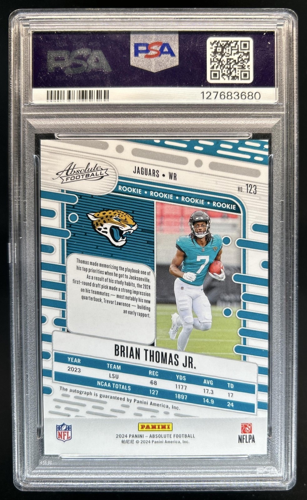 2024 Absolute Brian Thomas Jr. Signature Rookies Green Wave Auto #/25 PSA 10 10 view 2