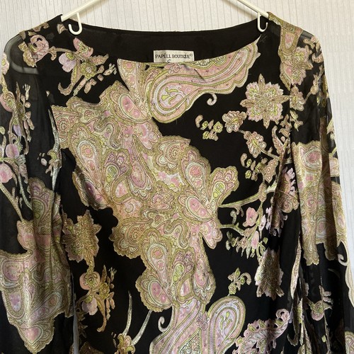 Vtg Papell Boutique Evening Silk Blend Beaded Black Pink Green Blouse Sz S - Picture 3 of 11