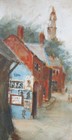 ANTIQUE OIL PAINTING EUROPEAN STREET SCENE HOUSES CART CHURCH LANDSCAPE — photo 3