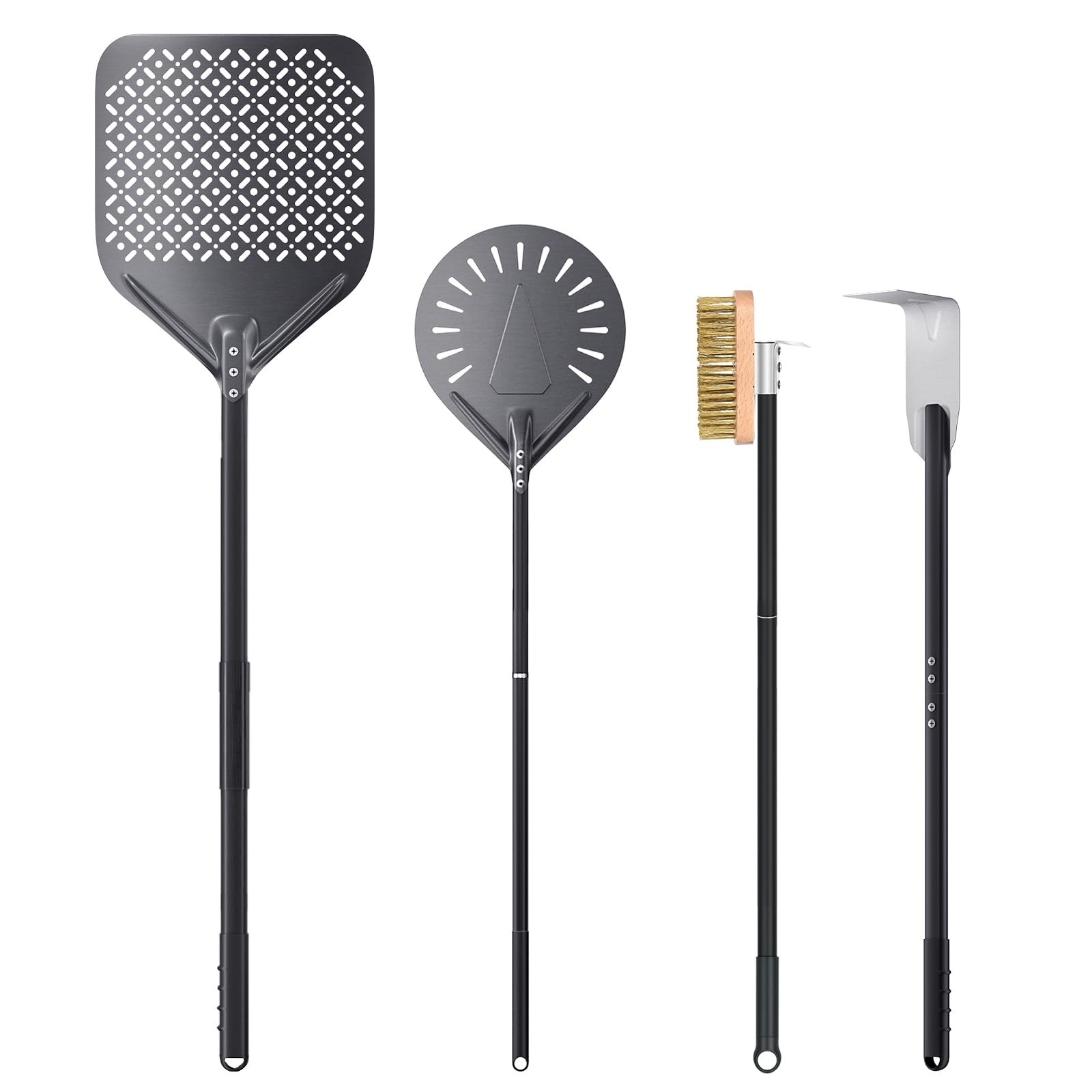4 Piece Pizza Oven Kit Turning Peel 9 Inch, Perforated Pizza Peel, Oven Brush...