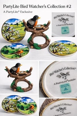 PartyLite Bird Watcher s Collection #2 Robin Nest Candle Holder Plate Set