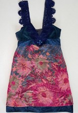 Free People Multicolor Floral Lace cotton wool blend V-Neck Mini Dress Size 4