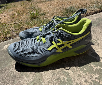 ASICS Men's GEL-Resolution Gray/Green Lace Up Sneaker 1041A376