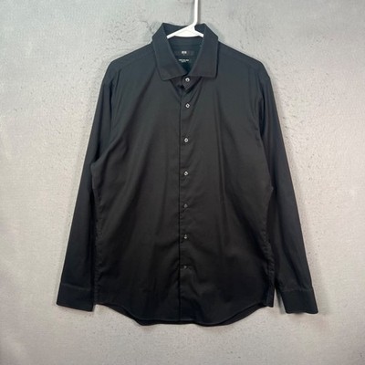 Uniqlo Mens Large Super Non-Iron Slim Fit Black Long Sleeve Shirt 100% Cotton