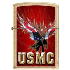 Zippo USMC Eagle Windproof Lighter, Gold Dust Finish, Made in USA, Gift Box