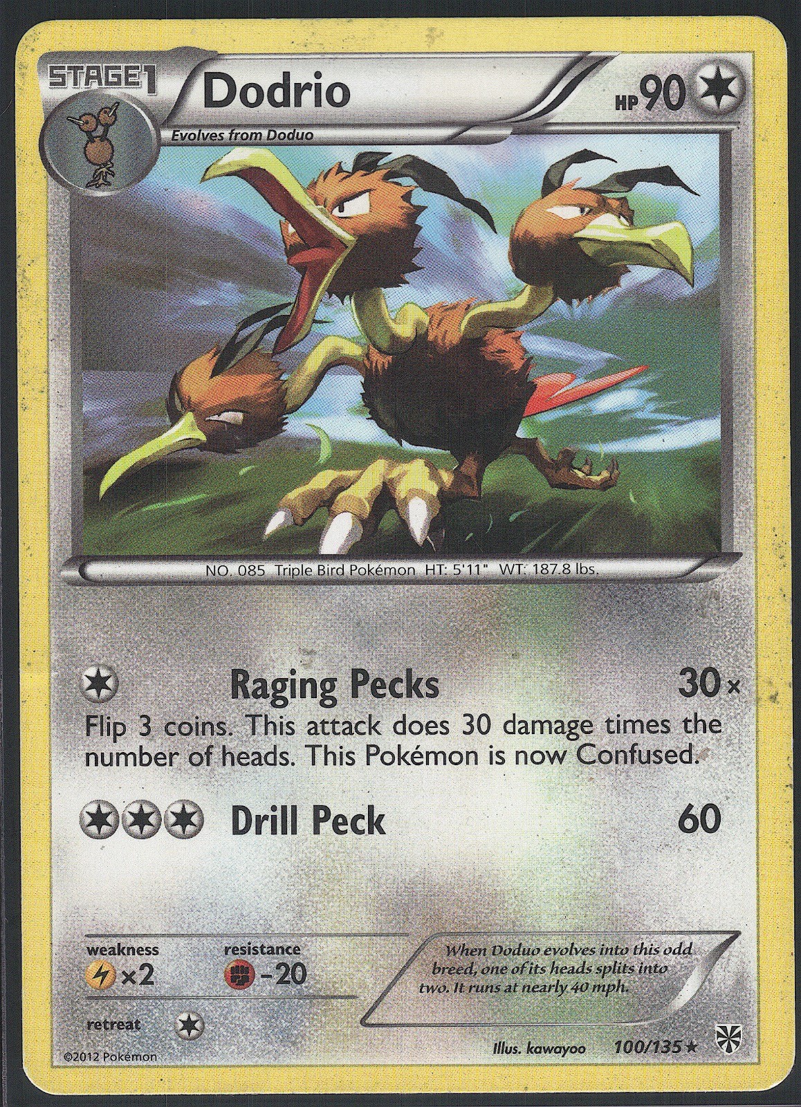 Dodrio 100/135 Rare Plasma Storm Pokemon Damaged