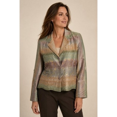Mohito Iridescent Blazer Womens Large Earth Tones Embroidered Sequin Artsy Boho