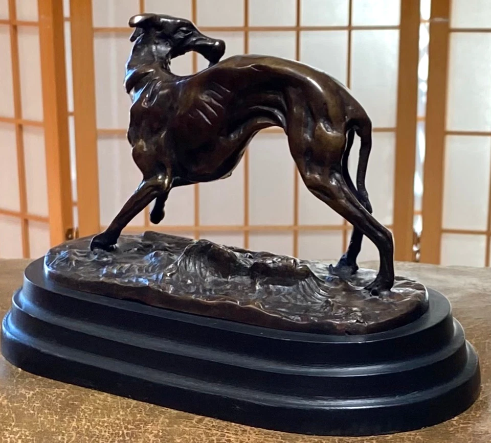 ART DECO FUNDIDO BRONCE DE GALGO / WHIPPET FIRMADO PJ MENE fundición es de 9" x 7" Foto 3 de 4