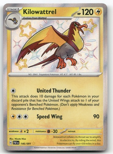 Kilowattrel - 146/091 #146/91 (Holo) (NM) SV: Paldean Fates PAF Pokemon