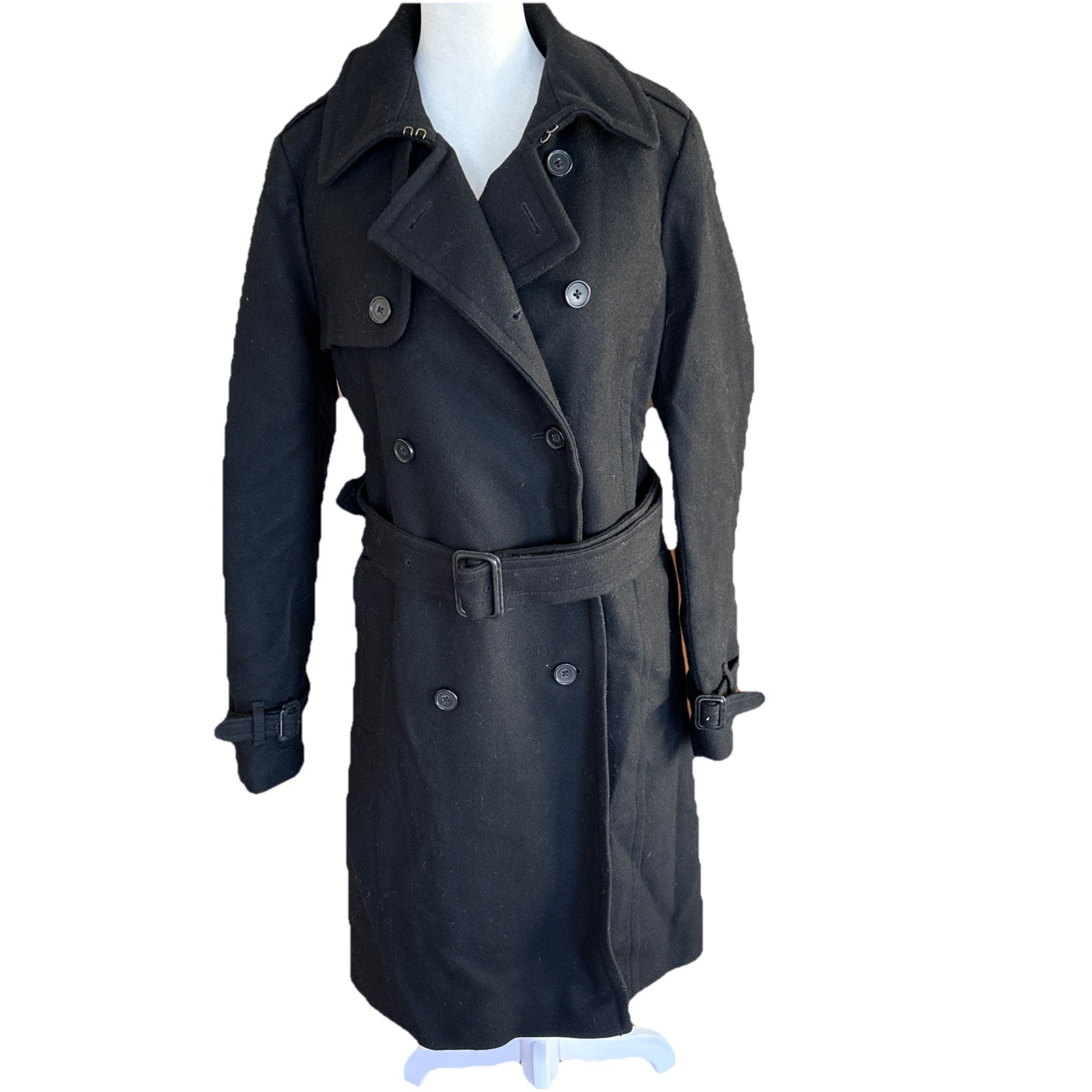 J. Crew Icon Trench Wool Cashmere By Nello Gori Double Breasted in Black Size 8