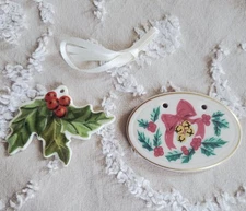 Lot Of 2 Longaberger Ceramic Christmas Basket Tie-Ons New