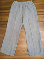 Vintage Match Point Linen Wide Leg Crop Pants Coastal Gray L Lagenlook Pockets