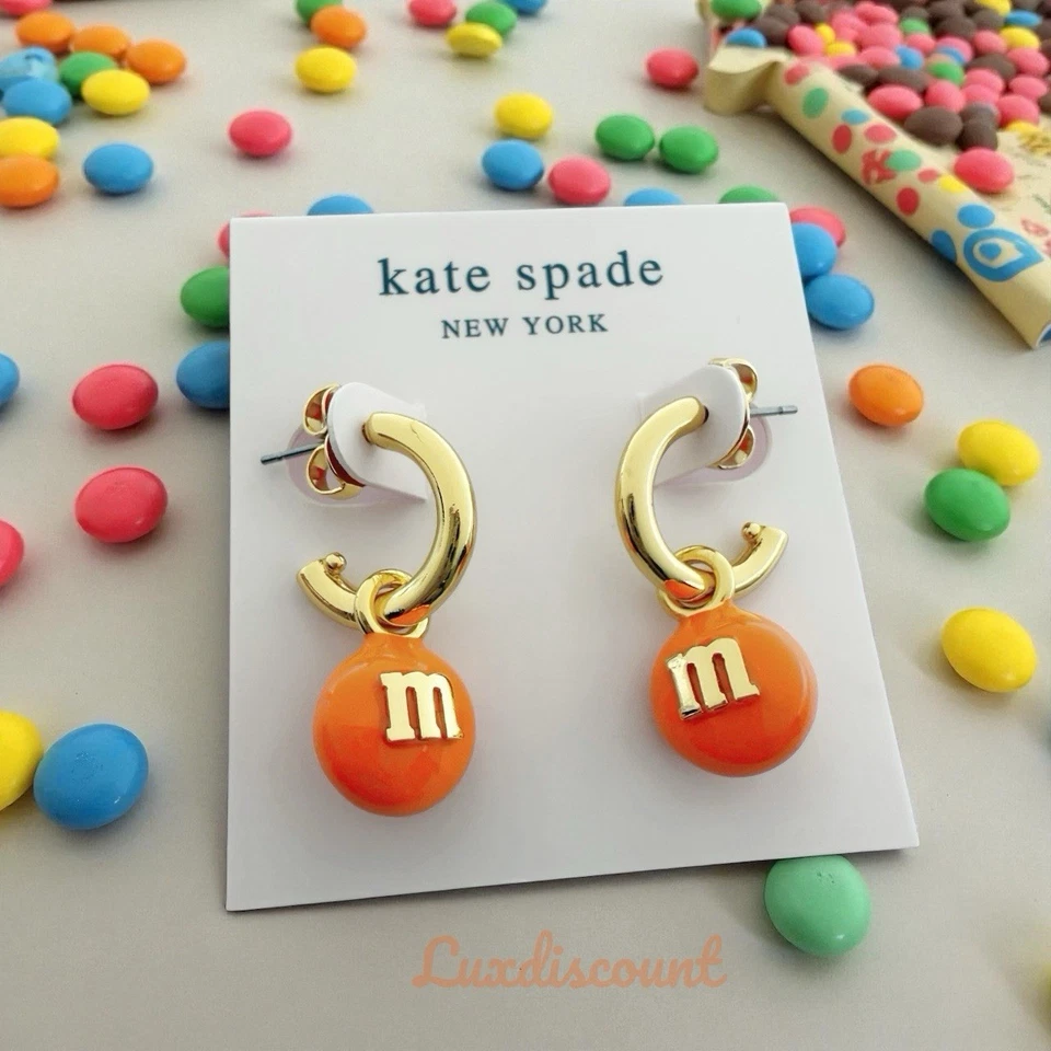 Pendientes Kate Spade M&M Dije Naranja Edición Limitada Aro Huggie Nuevos sin Etiquetas Foto 3 de 4