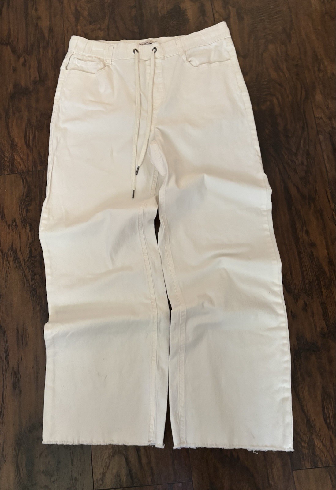 Sincerely Jules Women's White Drawstring Denim  Pants wide leg inseam 28” size L