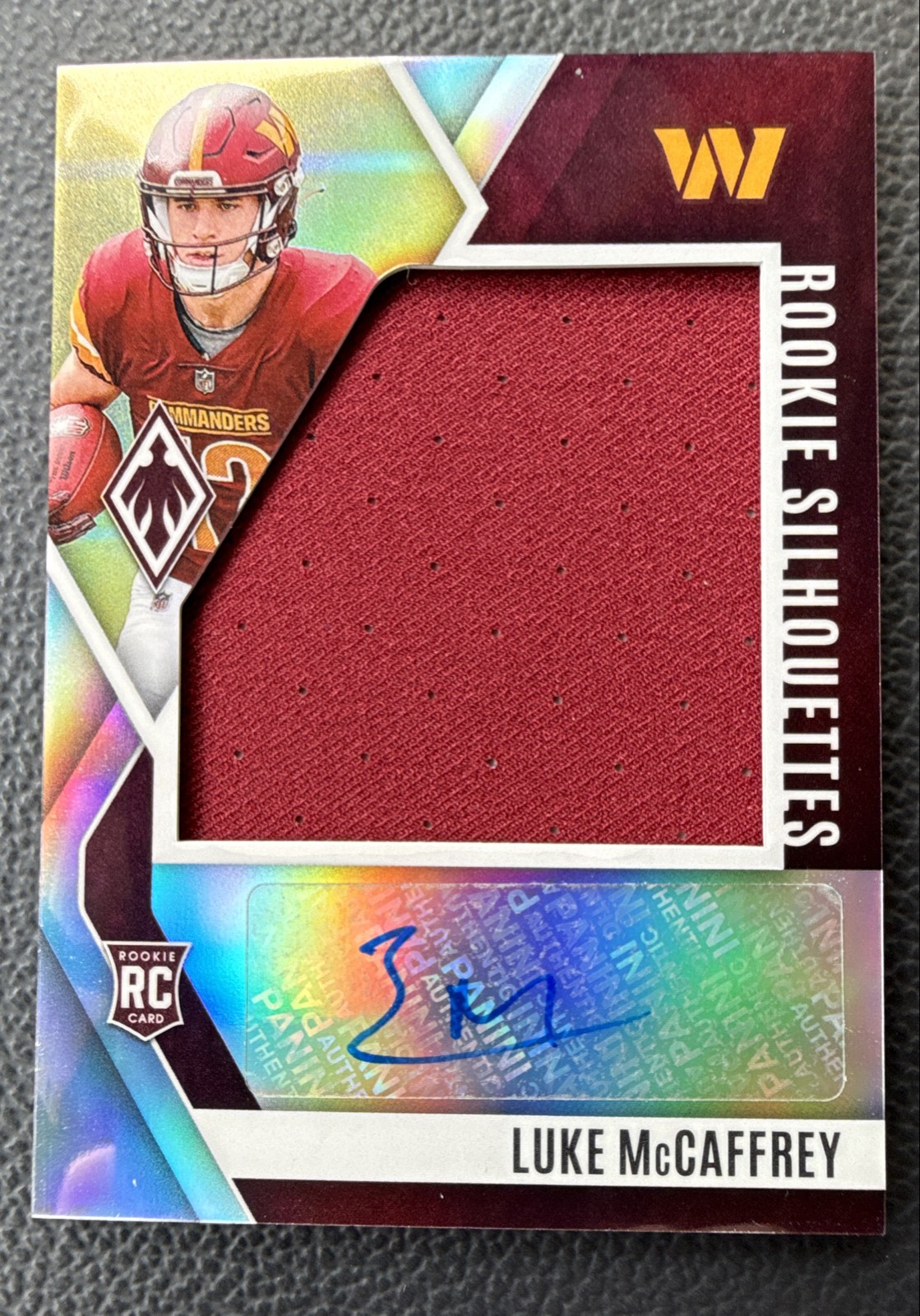 Luke McCaffrey Panini Phoenix Rookie Silhouettes Autographs Relic #RSLMC Silver